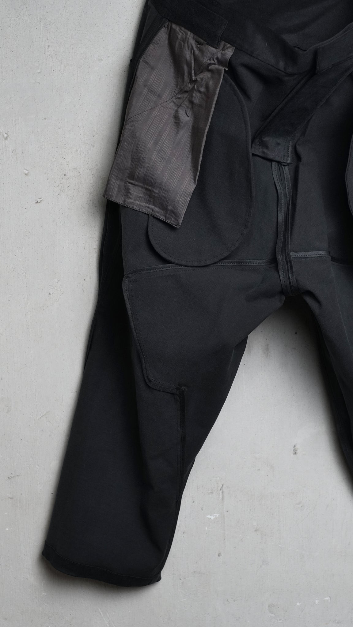 Hand coated 6 pockets drop crotch pants