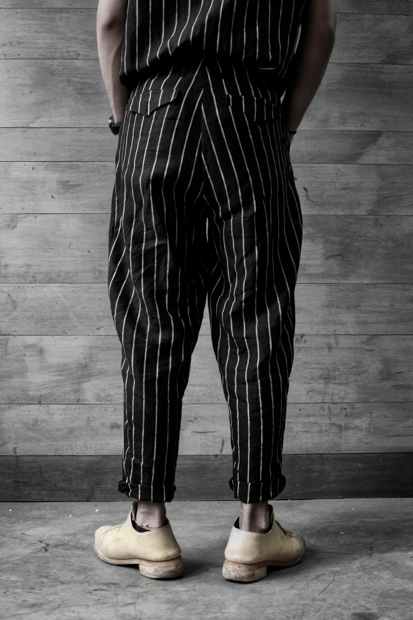 Linen Wide-Leg Trousers [ strips ]