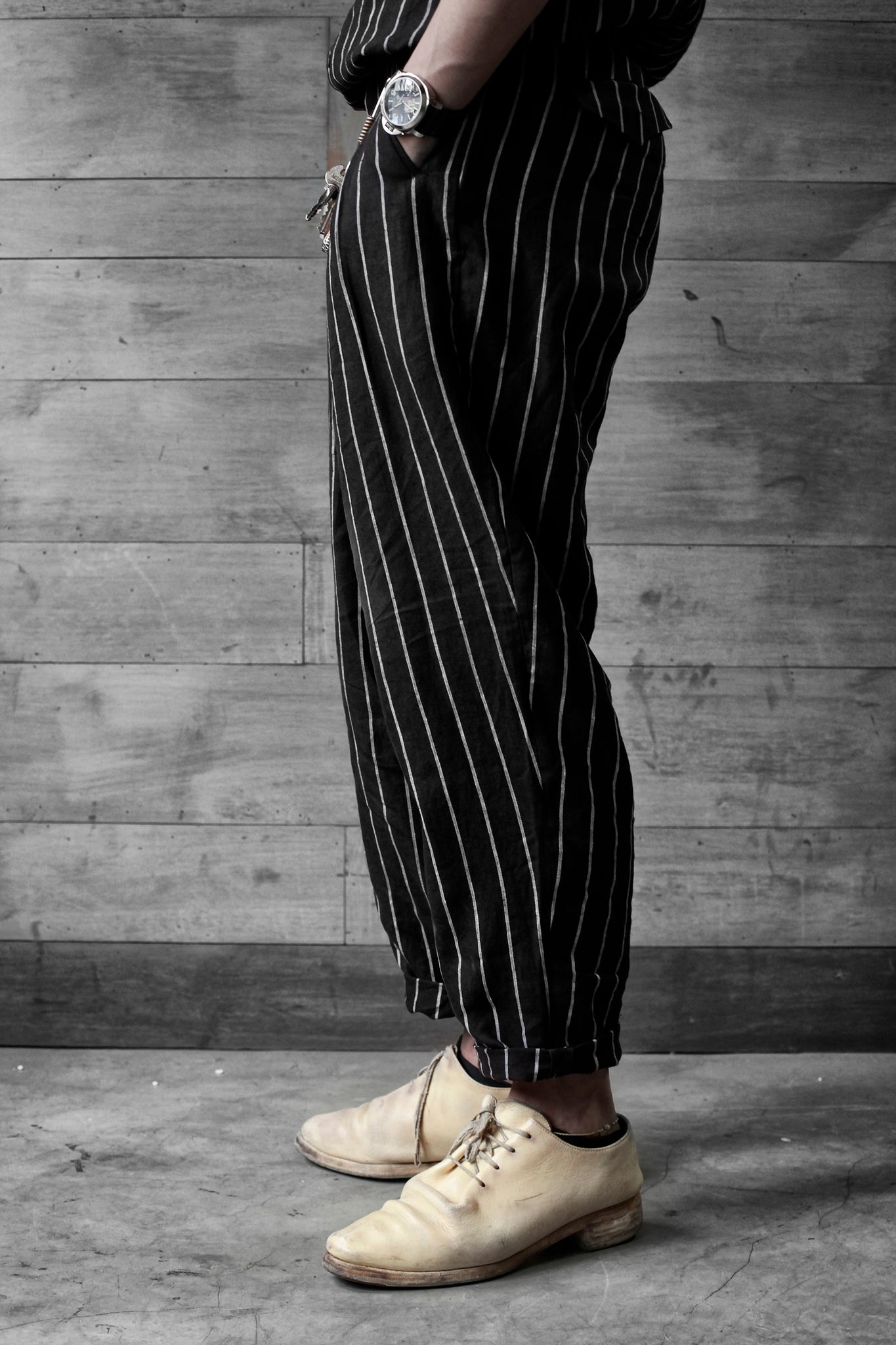 Linen Wide-Leg Trousers [ strips ]
