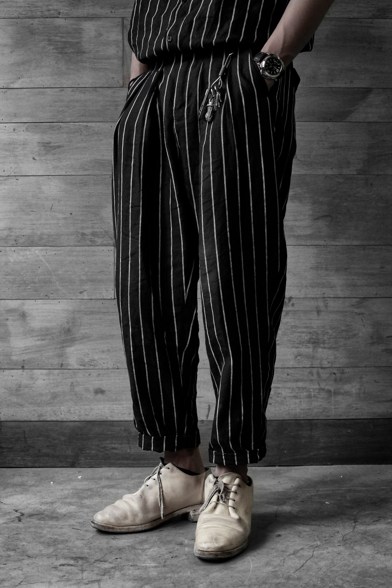 Linen Wide-Leg Trousers [ strips ]