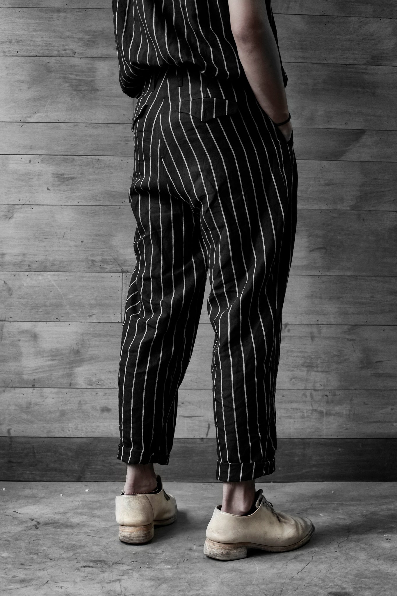 Linen Wide-Leg Trousers [ strips ]