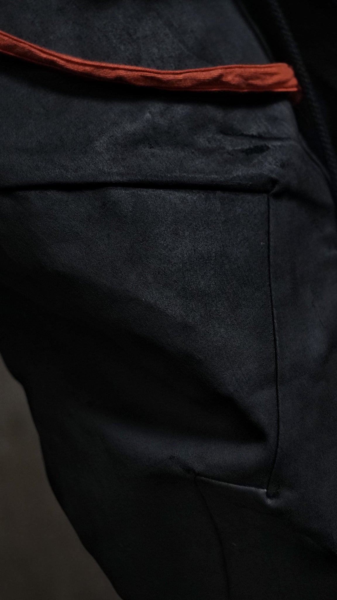 Hand coated 6 pockets drop crotch pants
