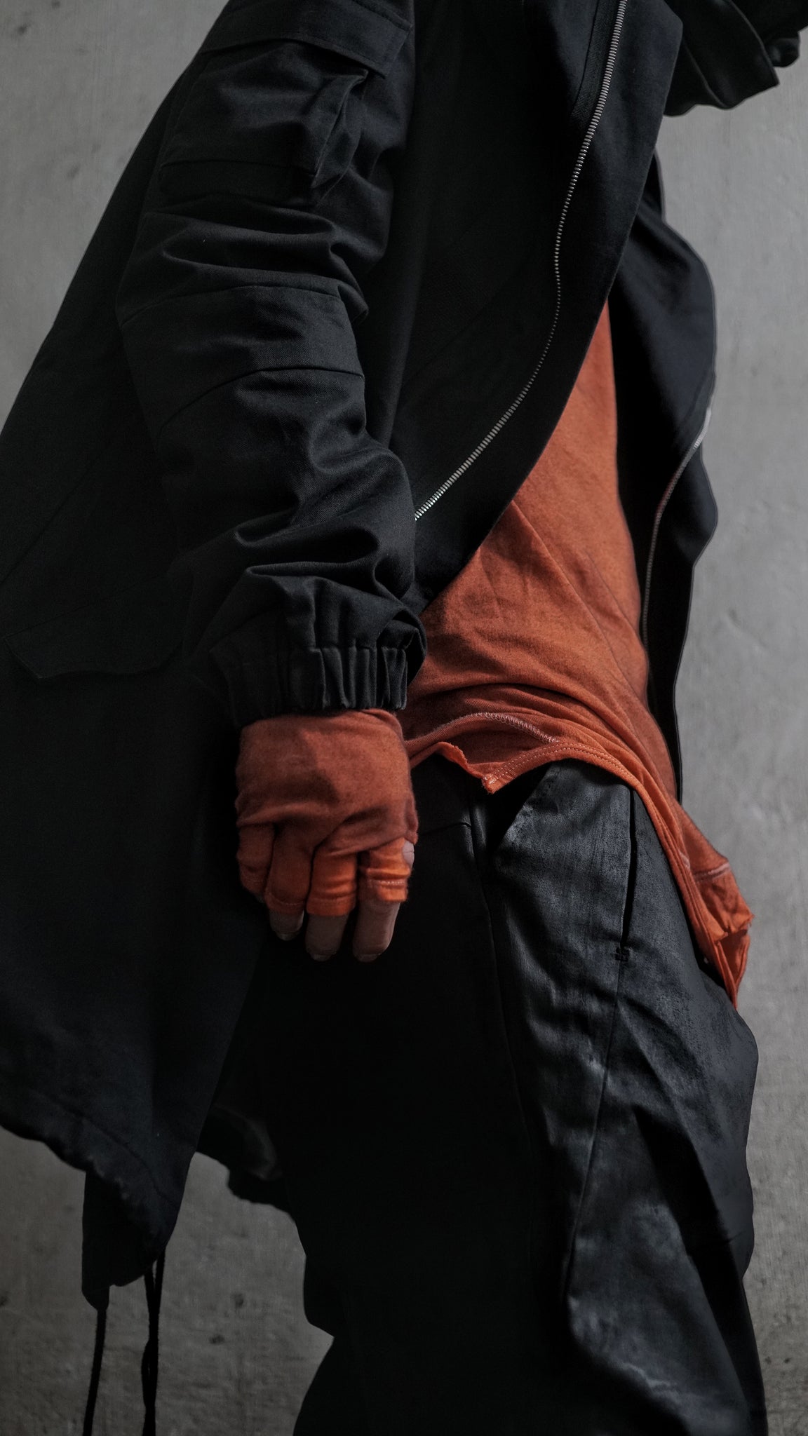 Hand coated 6 pockets drop crotch pants